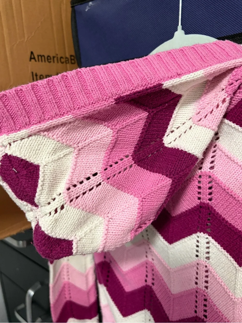 The Children's Place Chevron V-Neck Sweater in Pink and White